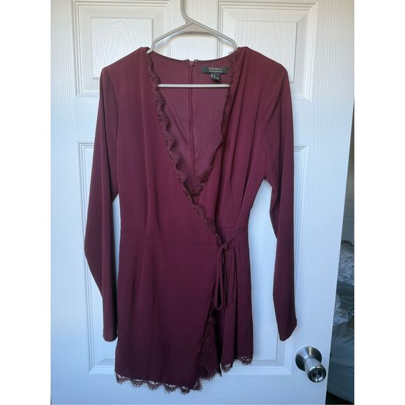 Forever 21 Contemporary Small Red Wrap Long Sleeve Romper Holiday Christmas Part - Picture 1 of 6